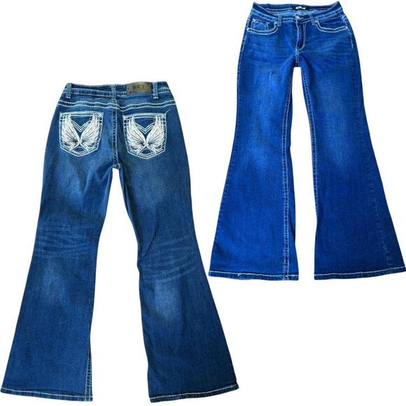 Y2K ANGEL WINGS FLARE JEANS CROCHET‎ SWEATER DRESSES BUNDLE M/L - Picture 2 of 8